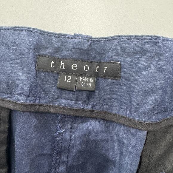 Theory Pants Womens 12 Navy Blue Linen Blend Wide Leg Stretch Dress Trousers - Picture 4 of 8